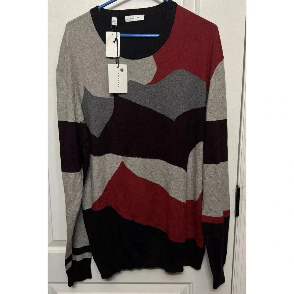 NOMINEE Men's Geo Camo Cotton/Cashmere Crewneck Long Sleeve Sweater Sz XXL